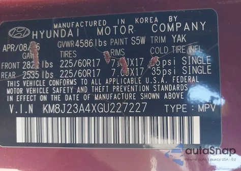 2016 Hyundai Tucson Se из США, поврежденный, VIN KM8J23A4XGU227227